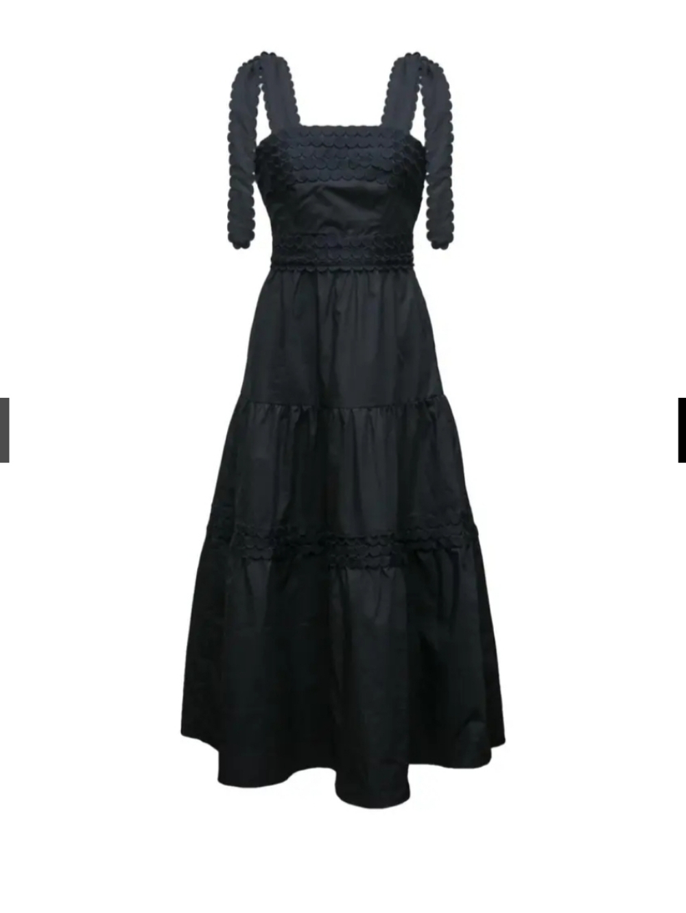 CeliaB Black Tiered Maxi Dress with Scalloped Straps Sz S NWOT